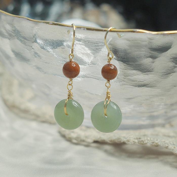 Hetian Jade Red Agate Earrings Amber NG
