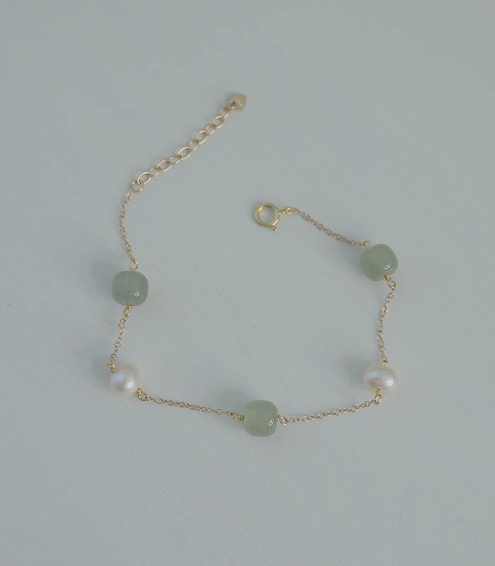 14K GF Hetian jade & Pearl Bracelet Amber NG