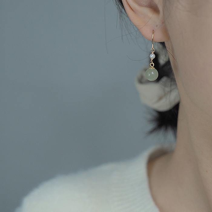 Hetian Jade Pearl Earrings Amber NG