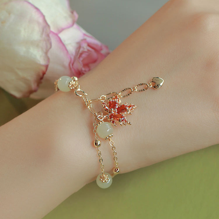 Maple Leaf & Hetian Jade Bracelets Amber NG
