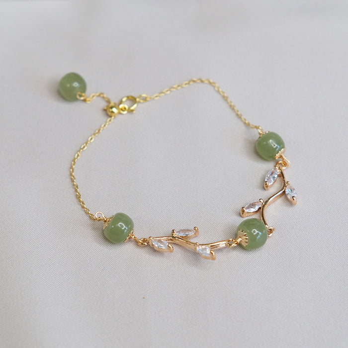 14 GF Hetian Jade Flower Branch Bracelet Amber NG