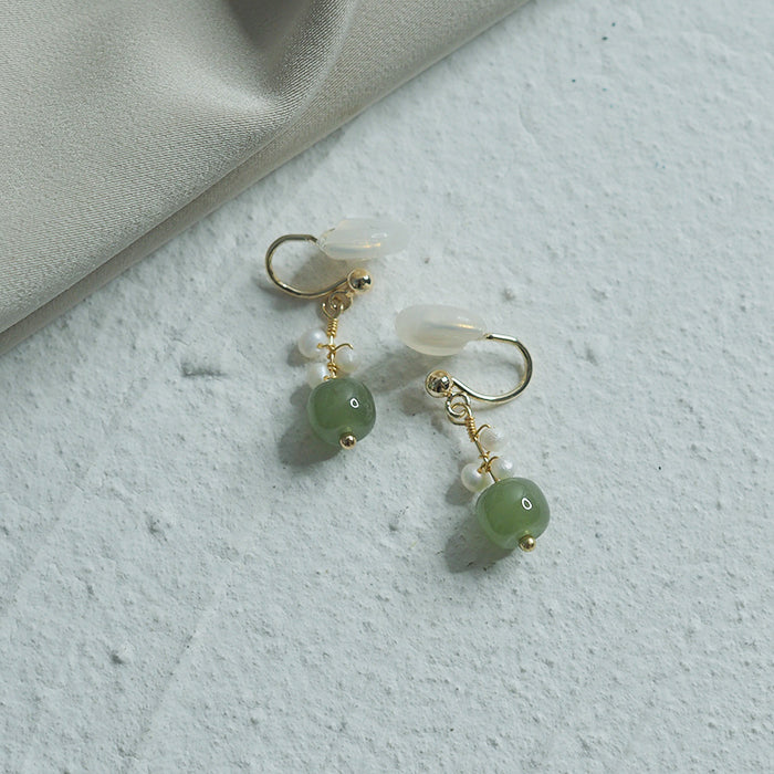 14K GF HETIAN JADE & PEARL EAR CLIP Amber NG