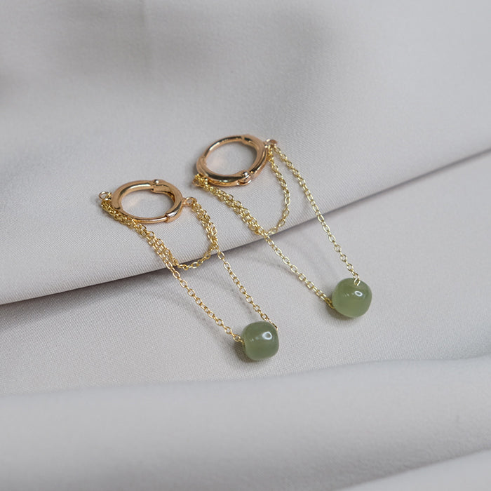 Hetian Jade Double Round Wire Earrings Amber NG