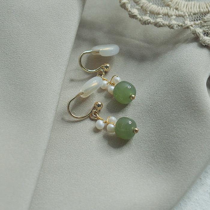 14K GF HETIAN JADE & PEARL EAR CLIP Amber NG