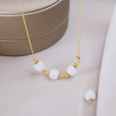 White Jade Gold Bead Necklace Amber NG