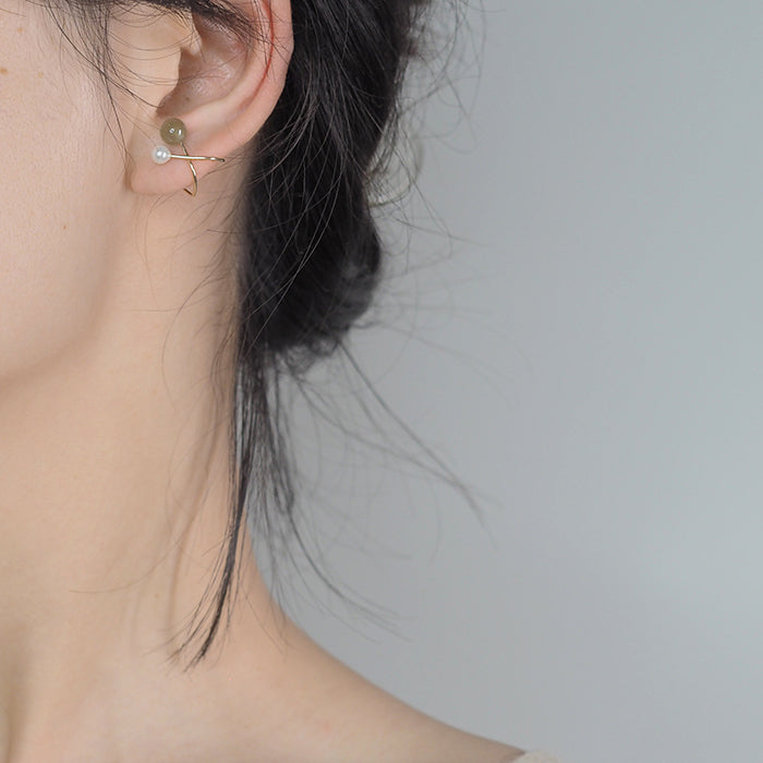 14K GF Hetian Jade Meet Pearl Earrings Amber NG