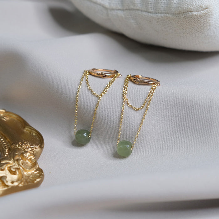 Hetian Jade Double Round Wire Earrings Amber NG