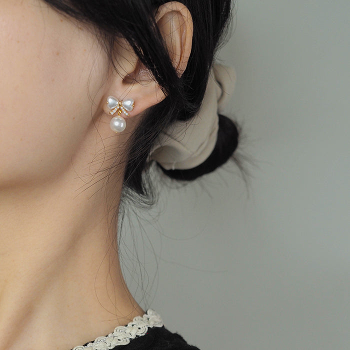 Pearl Bow Earrings Amber NG