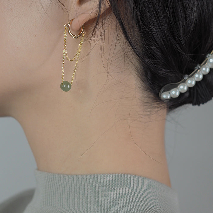 Hetian Jade Double Round Wire Earrings Amber NG