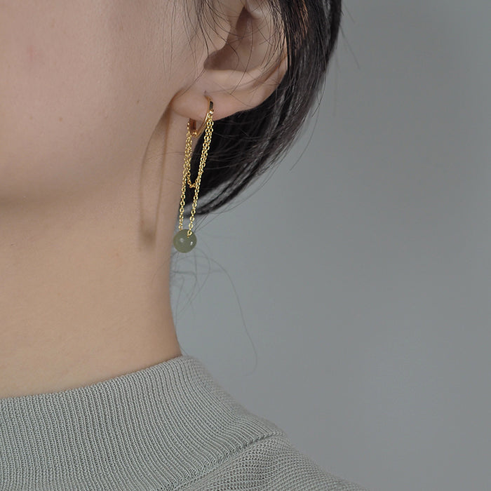 Hetian Jade Double Round Wire Earrings Amber NG