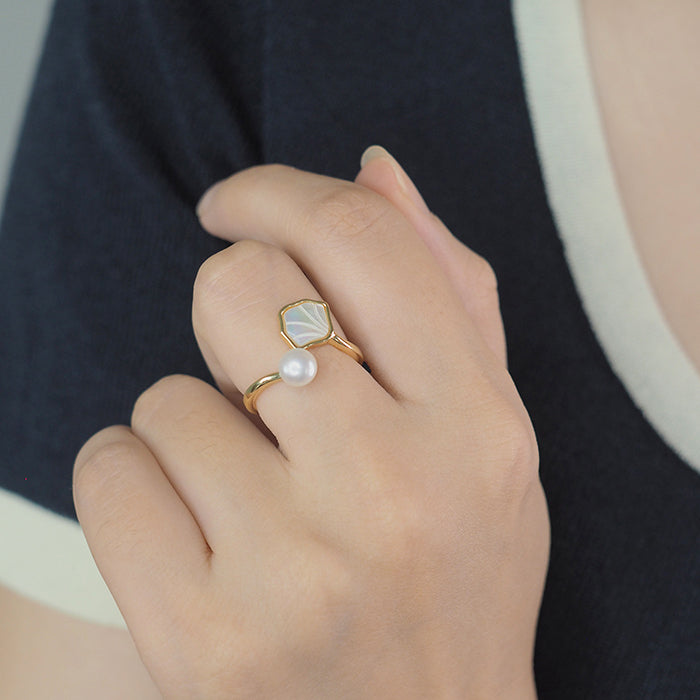 Shell & Pearls Ring Amber NG