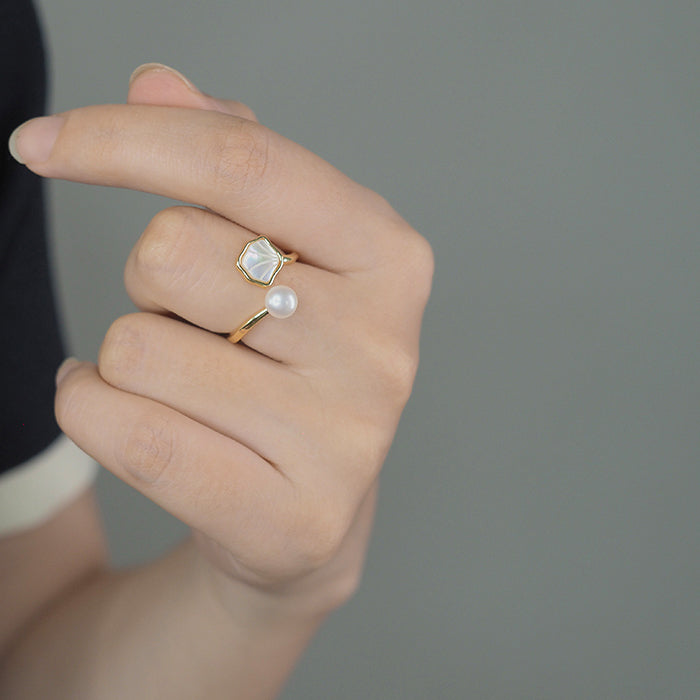 Shell & Pearls Ring Amber NG