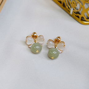 Hetian Jade & Opal Bow Earrings Amber NG
