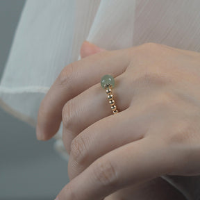 14K GF Gold Bead Hetian Jade Ring Amber NG