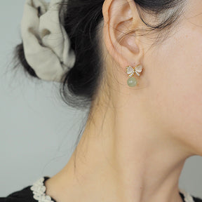 Hetian Jade & Opal Bow Earrings Amber NG