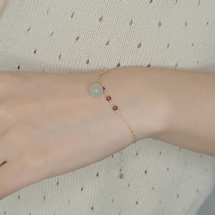 14K GF HETIAN JADE & GARNET BRACELET Amber NG