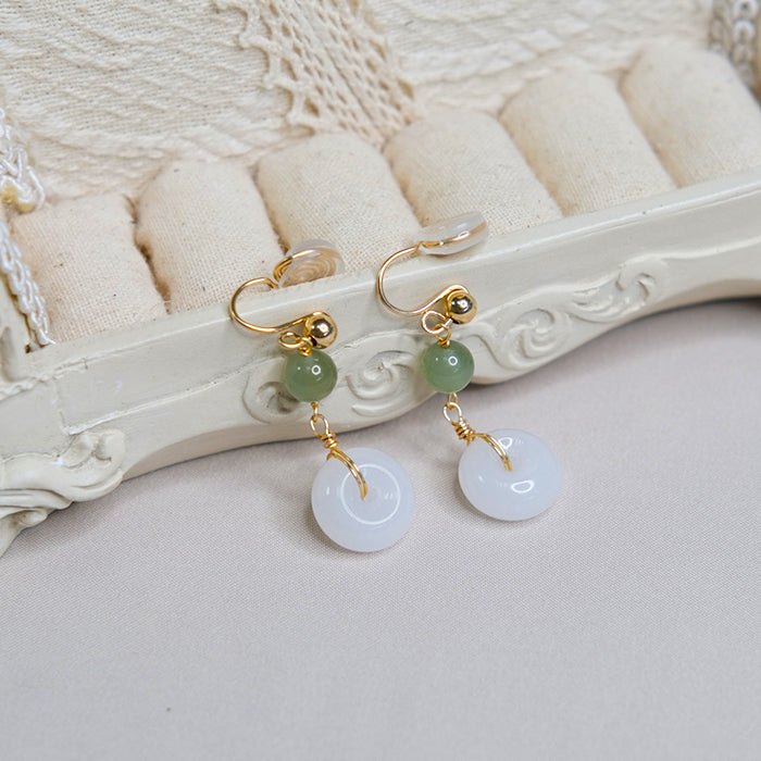 14 GF White Jade & Hetian Jade Ear Clip Amber NG