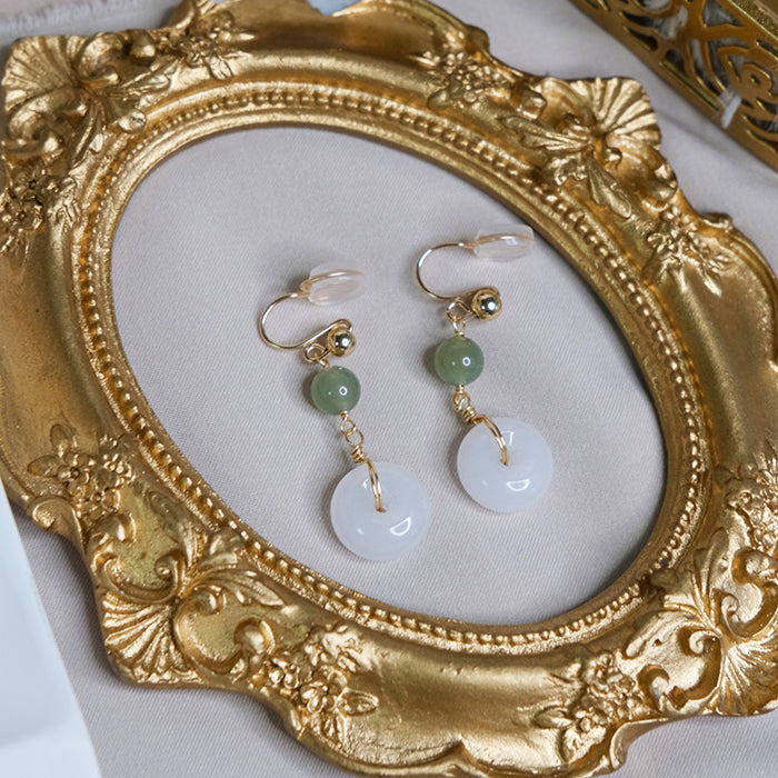 14 GF White Jade & Hetian Jade Ear Clip Amber NG
