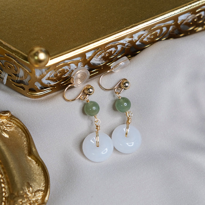 14 GF White Jade & Hetian Jade Ear Clip Amber NG