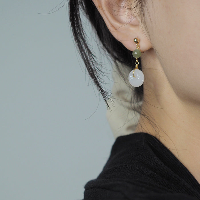 14 GF White Jade & Hetian Jade Ear Clip Amber NG