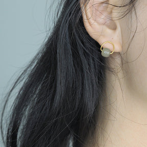 Hetian Jade Circle Ear Stud Amber NG