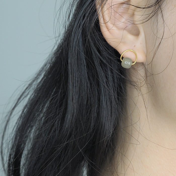 Hetian Jade Circle Ear Stud Amber NG